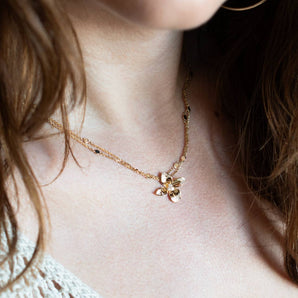Diamond Flower Double-Strand Necklace 14K Yellow Gold