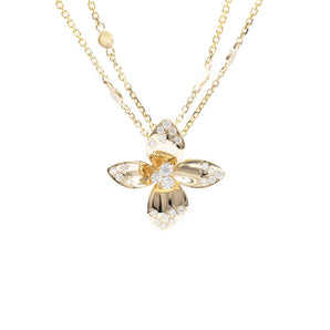 Diamond Flower Double-Strand Necklace 14K Yellow Gold