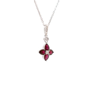 Ruby and Diamond Flower Pendant 18K White Gold