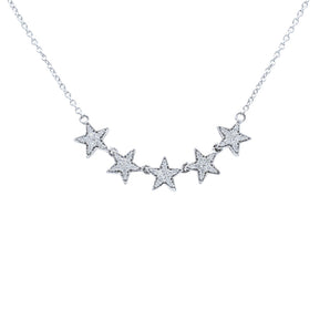 0.19 Carat Pavé Diamond Five-Star Necklace 14K White Gold