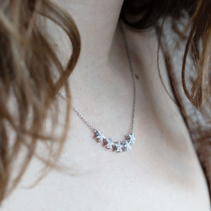 0.19 Carat Pavé Diamond Five-Star Necklace 14K White Gold