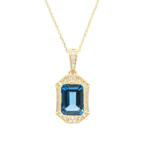 London Blue Topaz and Diamond Pendant 14K Yellow Gold