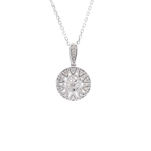 Round Diamond Sunburst Pendant 14K White Gold