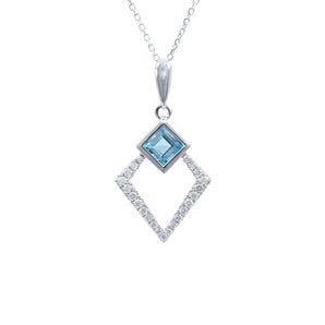 Swiss Blue Topaz and Diamond Kite-Shaped Pendant 14K White Gold