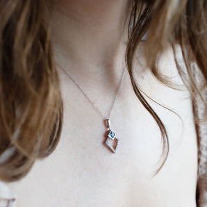 Swiss Blue Topaz and Diamond Kite-Shaped Pendant 14K White Gold