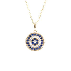 Sapphire and Diamond Disc Pendant 14K Yellow Gold