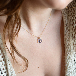 Sapphire and Diamond Disc Pendant 14K Yellow Gold