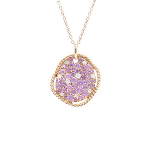 Pink Sapphire and Diamond Round Cluster Pendant 14K Rose Gold