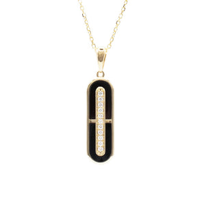Onyx & Diamond Art-Deco Style Pendant 14K Yellow Gold
