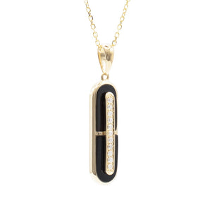 Onyx & Diamond Art-Deco Style Pendant 14K Yellow Gold