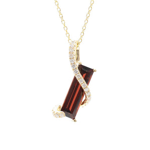 2.26 CT Garnet and Diamond Sash Pendant 14K Yellow Gold