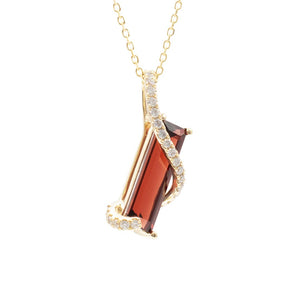 2.26 CT Garnet and Diamond Sash Pendant 14K Yellow Gold