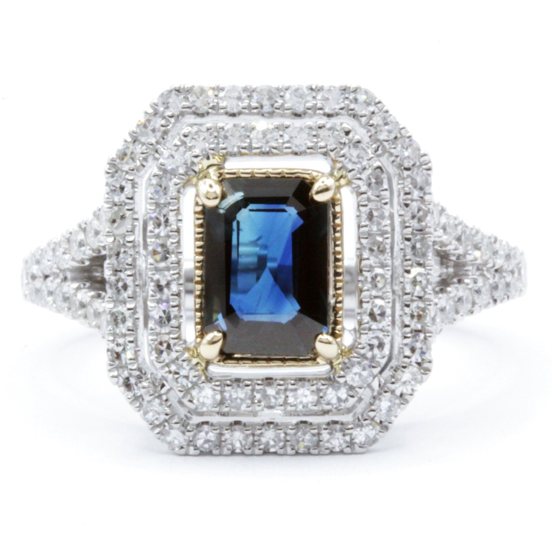1.05 CT Emerald Shape Sapphire and Diamonds Ring Platinum – Daniel Diamonds