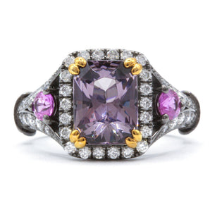 Cushion Shaped Spinel, Pink Sapphire and Diamond Ring 14KW