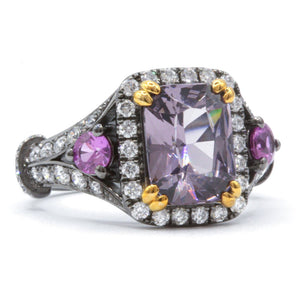 Cushion Shaped Spinel, Pink Sapphire and Diamond Ring 14KW