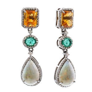 Citrine, Emerald, Opal and Diamond Dangle Earrings Sterling Silver