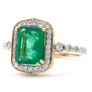 2.41 CT Zambian Emerald and Diamond Ring 14K Yellow Gold