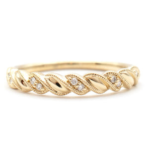 Diamond Twist Patterned Wedding Band 14K Yellow Gold