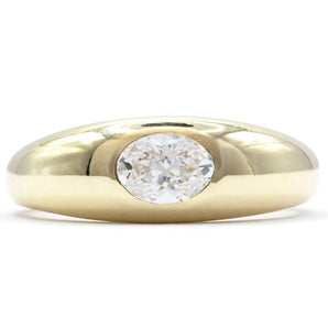 Oval Diamond Domed Bezel Ring Engagement 14K Yellow Gold