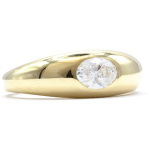 Oval Diamond Domed Bezel Ring Engagement 14K Yellow Gold