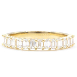 Emerald Shape Diamond Half Eternity Wedding Band 14K Yellow Gold