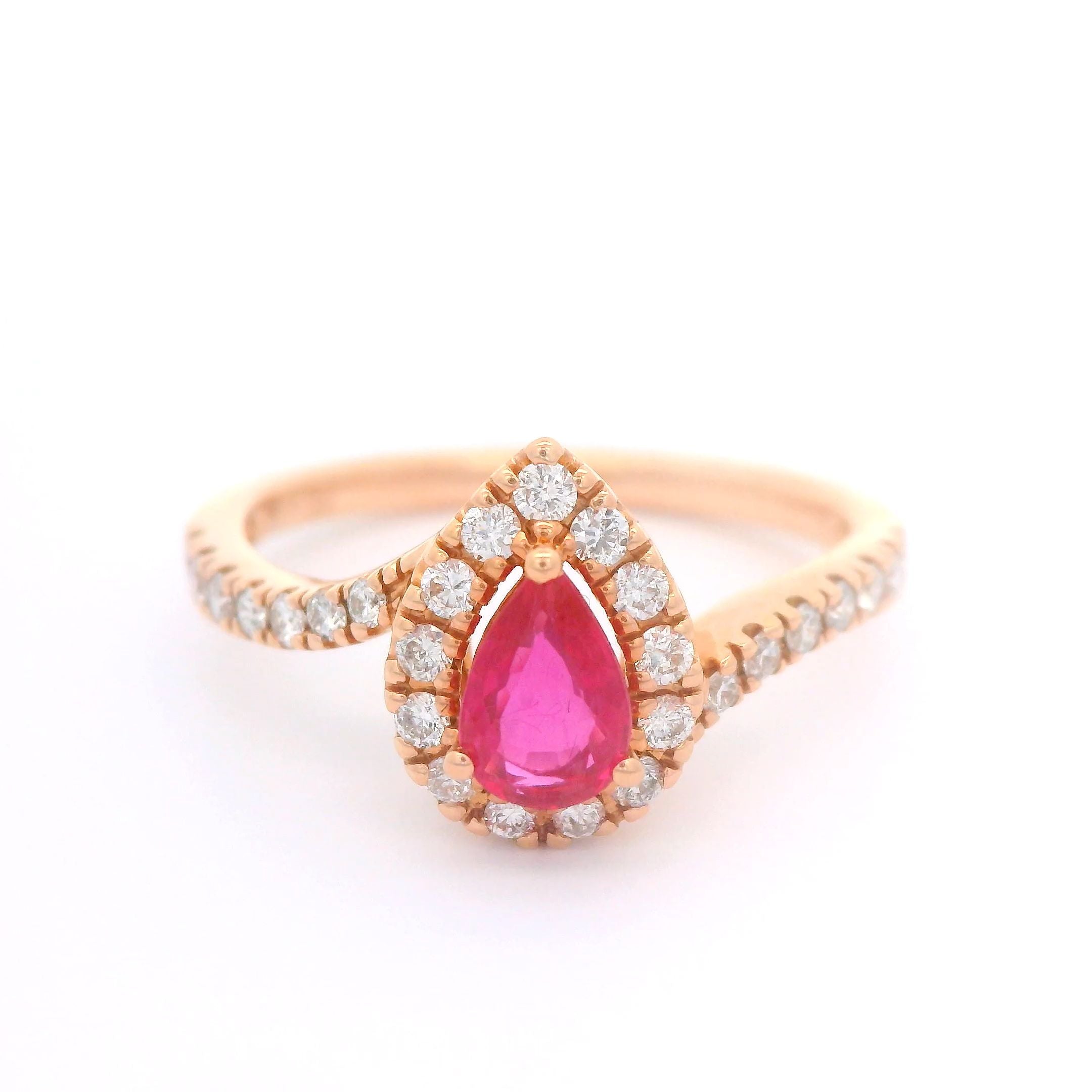 Pear Shaped Ruby and Diamond Ring 14KR