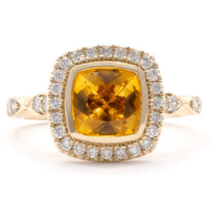 Cushion Citrine and Diamond Halo Ring 14K Yellow Gold