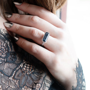 3.15 Carat London Blue Topaz and Diamond Ring 14K White Gold