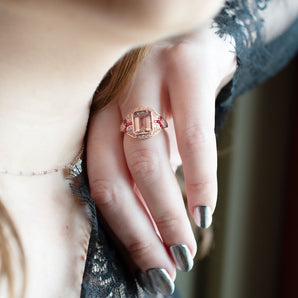 2.70 Carat Morganite, Diamond and Sapphire Ring 18K Rose Gold