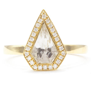 White Topaz and Diamond Pentagon Ring 14K Yellow Gold