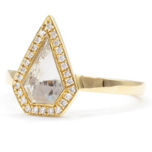 White Topaz and Diamond Pentagon Ring 14KY