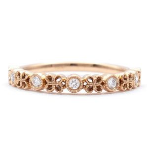 Diamond Flower Filigree Wedding Band 18K Rose Gold