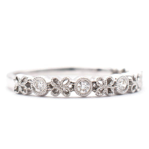 Diamond Flower Filigree Wedding Band 18K White Gold