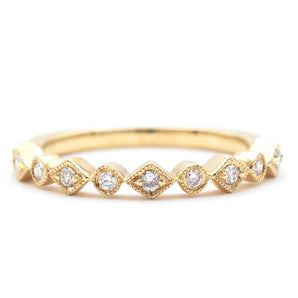 Round Diamond Patterned Milgrain Wedding Ring 14K Yellow Gold