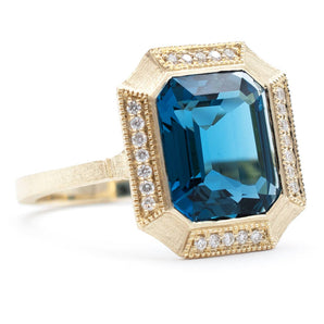 4.21 CT London Blue Topaz and Diamond Ring 14K Yellow Gold