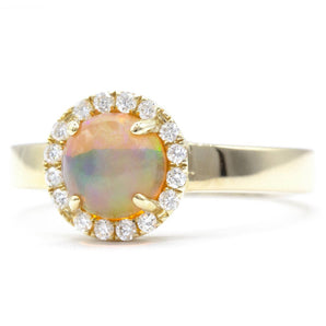 Opal and Diamond Round Halo Ring 14K Yellow Gold