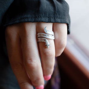 Diamond and Sapphire Snake Statement Ring 14K White Gold