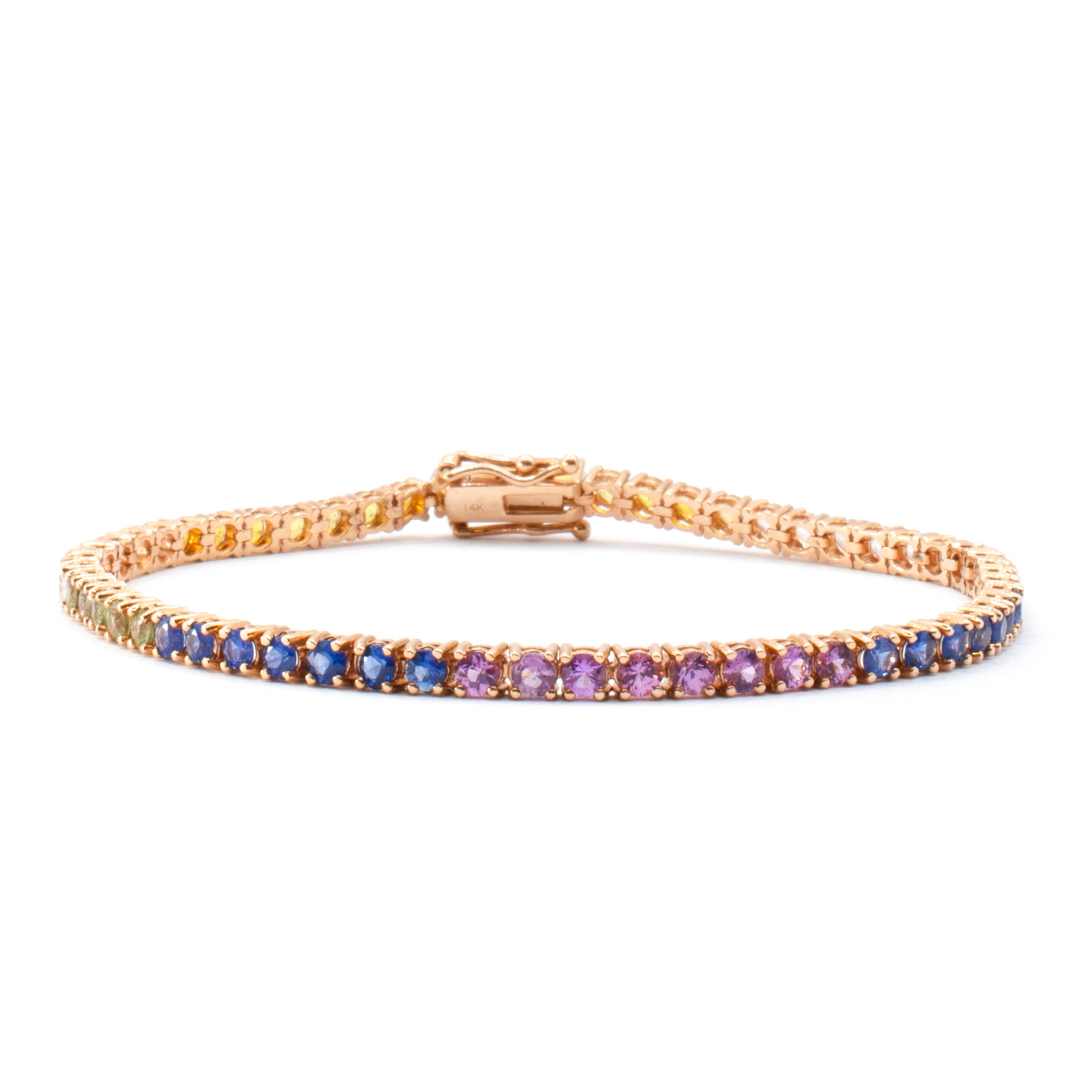 6.10 CTW Multi Colored Sapphire Tennis Bracelet 14KR