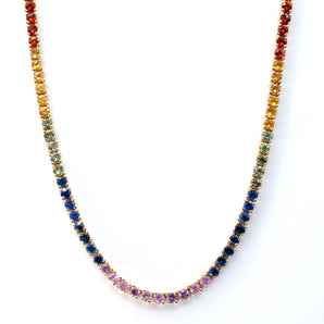 10.47 CTW Multi Colored Sapphire Tennis Necklace 14K Yellow Gold