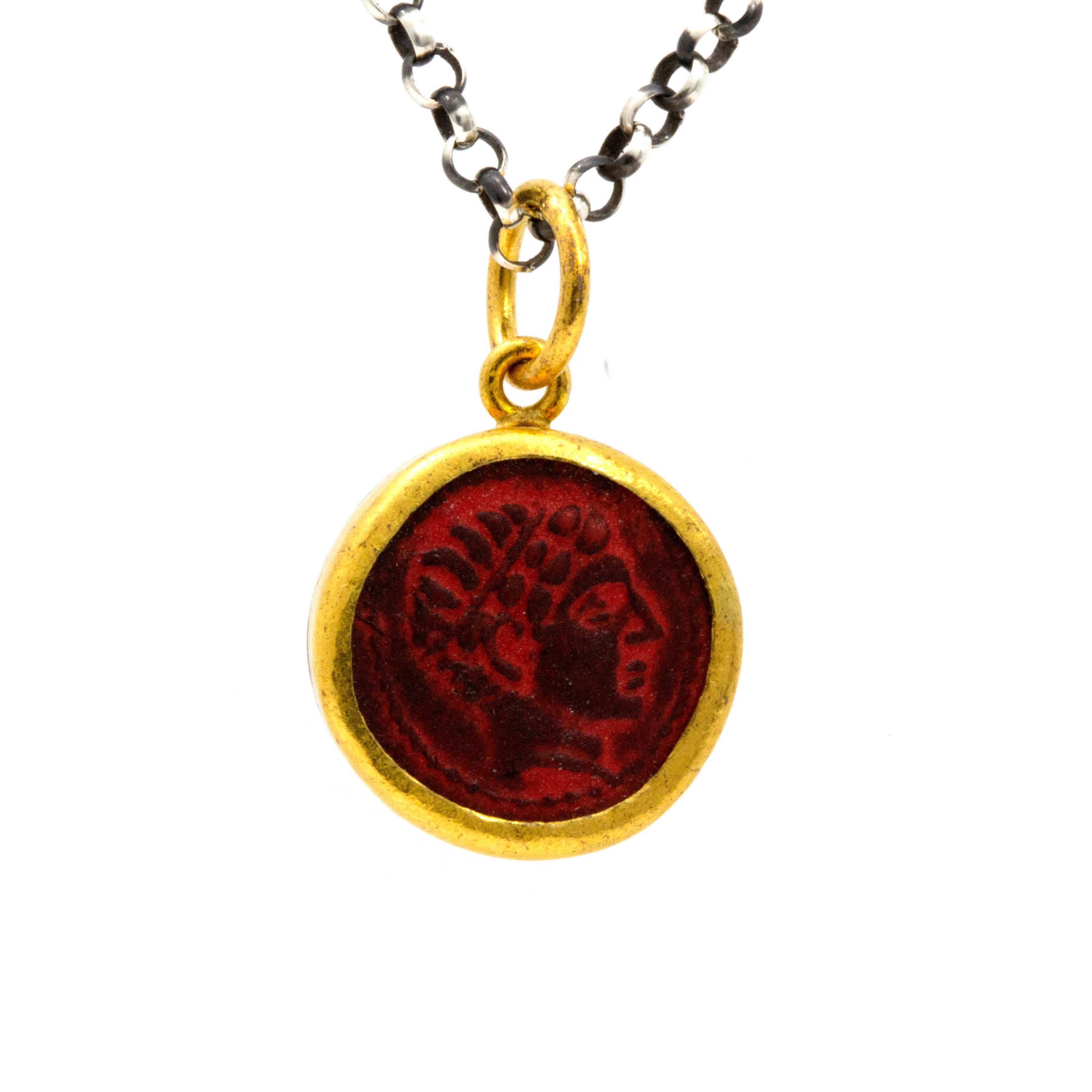 Red Ceramic Julius Caesar Head Pendant With 24K Gold Accent