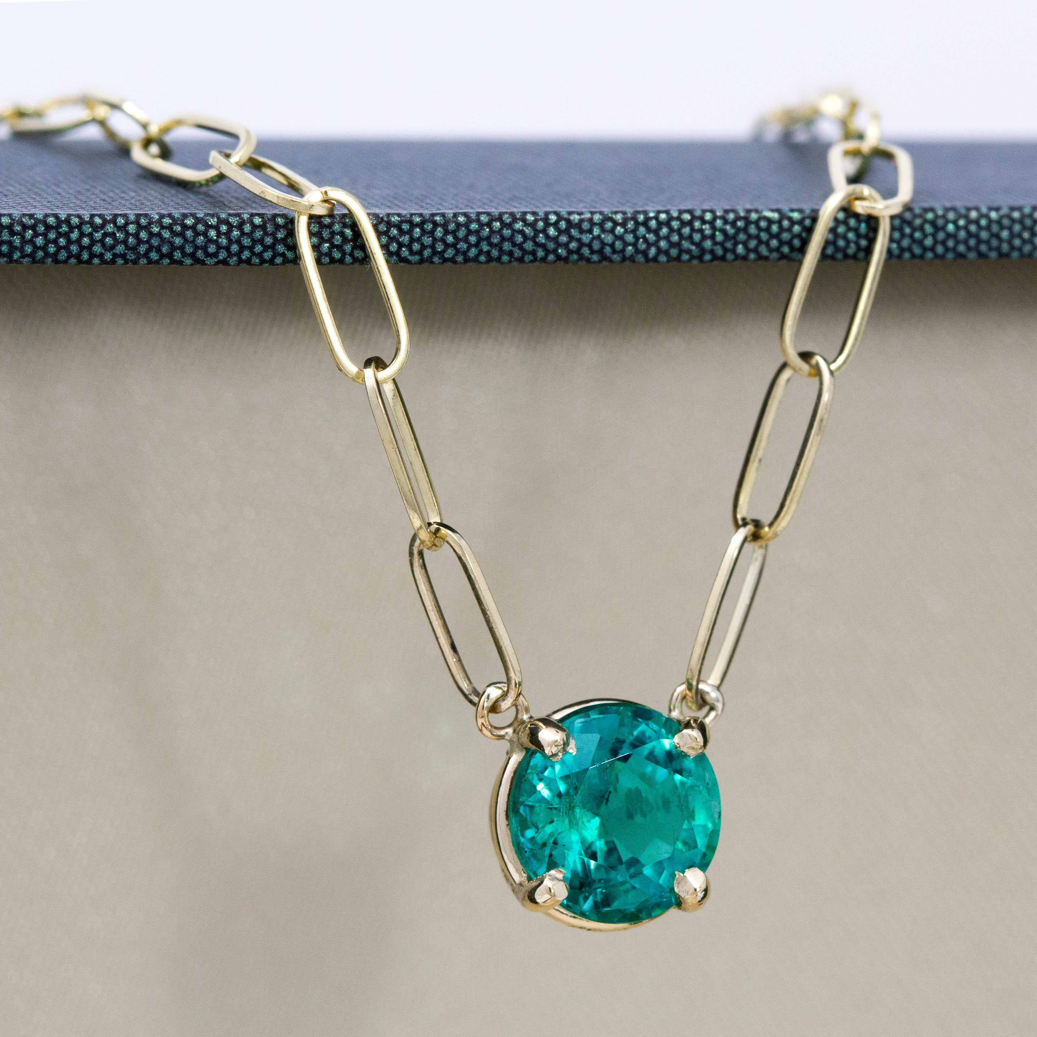 Zambian Emerald & Paperclip Chain Necklace