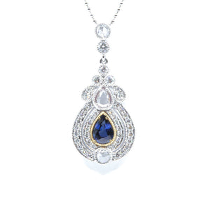 Sapphire and Rose-Cut Diamond Pendant 14K White and Yellow Gold