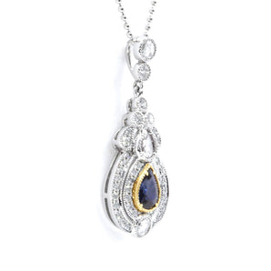 Sapphire and Rose-Cut Diamond Pendant 14K White and Yellow Gold