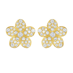 0.85 Carat Pave Diamond Flower Stud Earrings 14K Yellow Gold