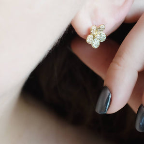 0.85 Carat Pave Diamond Flower Stud Earrings 14K Yellow Gold