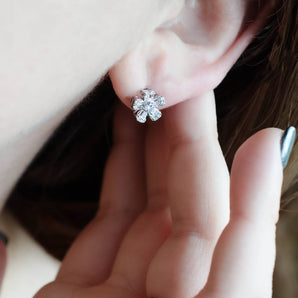0.61 Carat Diamond Flower Stud Earrings 14K White Gold