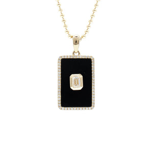 Diamond and Onyx Dog Tag Pendant 14K Yellow Gold