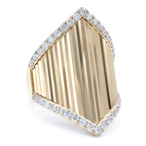 0.66 Carat Diamond Fluted Shield Ring 14K Yellow Gold