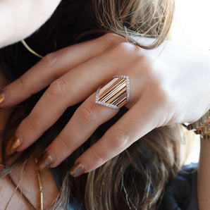 0.66 Carat Diamond Fluted Shield Ring 14K Yellow Gold