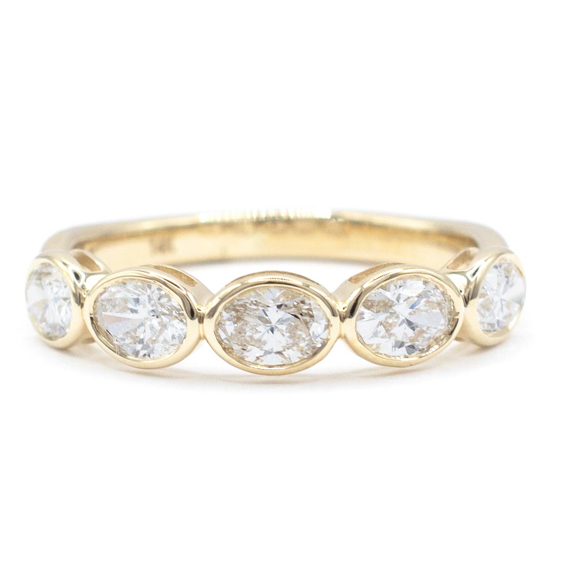 .95 CTW Oval Diamond 5-Stone Bezel Ring 14K Yellow Gold – Daniel Diamonds